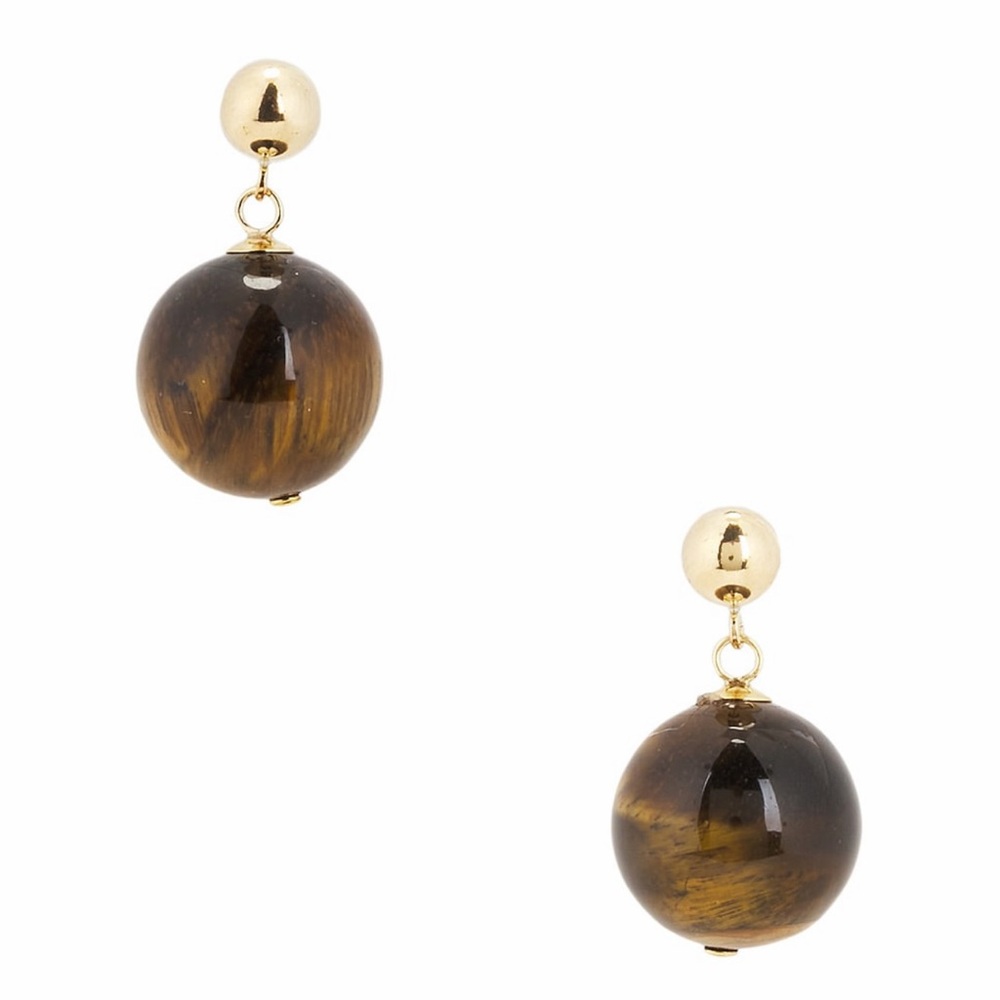 Shashi Revolve Rio Post Earrings in Gold & Brown Round Tiger Stone New